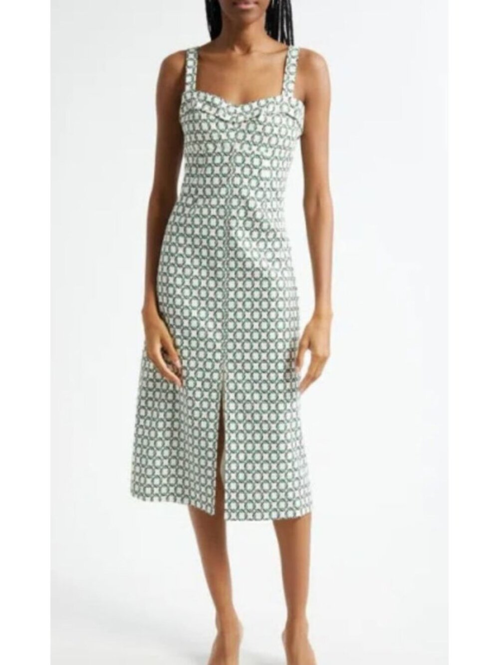 VERONICA BEARD Colleen Chain Print Cotton Blend Midi Dress Green Size 2